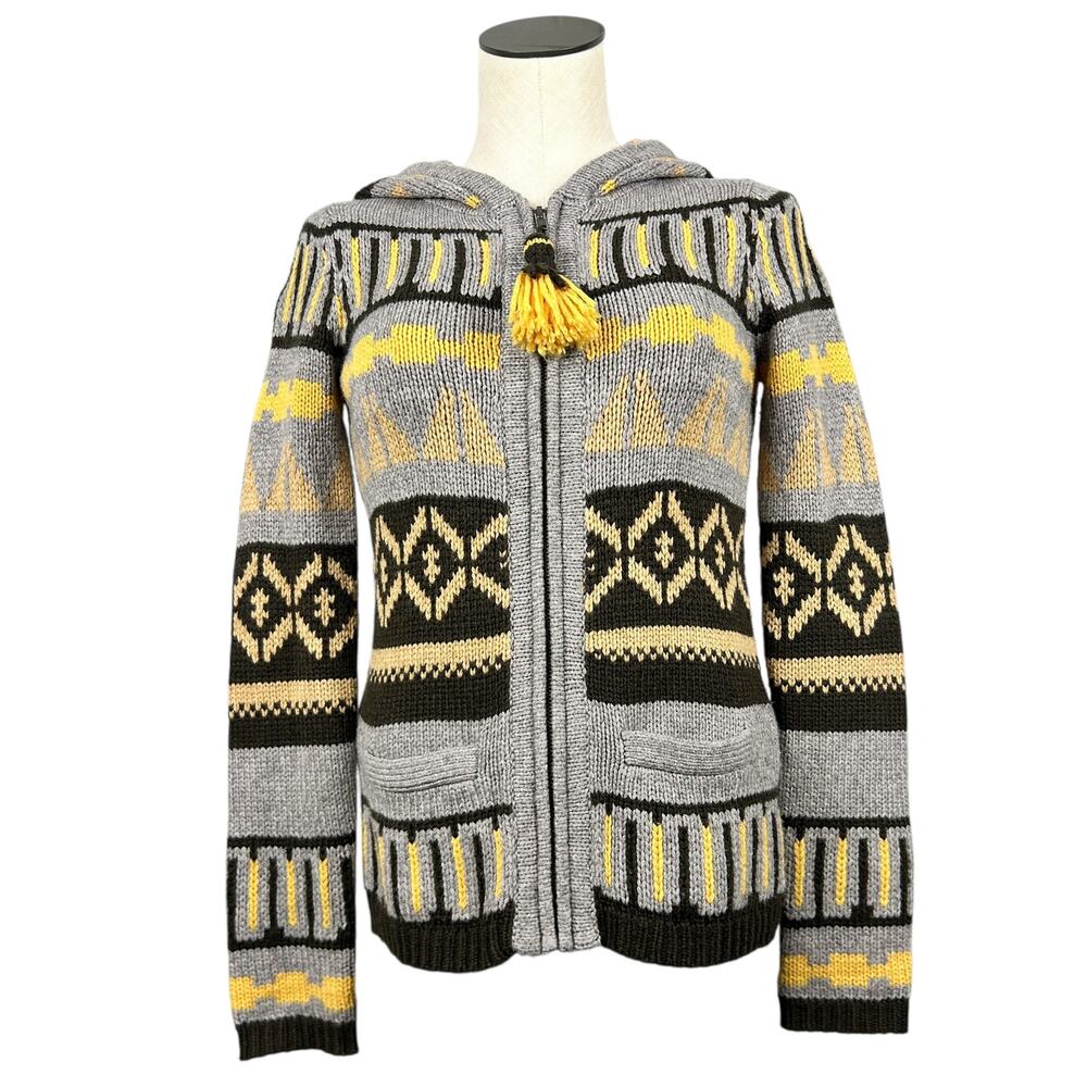 Anthropologie Twee Sparrow Multi Color Knit Long Sleeve Hooded Front Zip Sweater